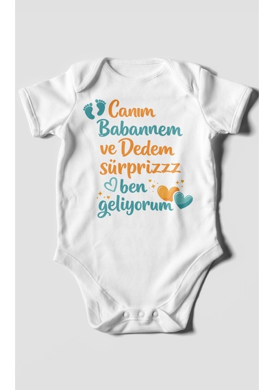 Morivokids Babaanneye Ve Dedeye Özel Kısa Kollu Bebek Body %100 Pamuk Beyaz