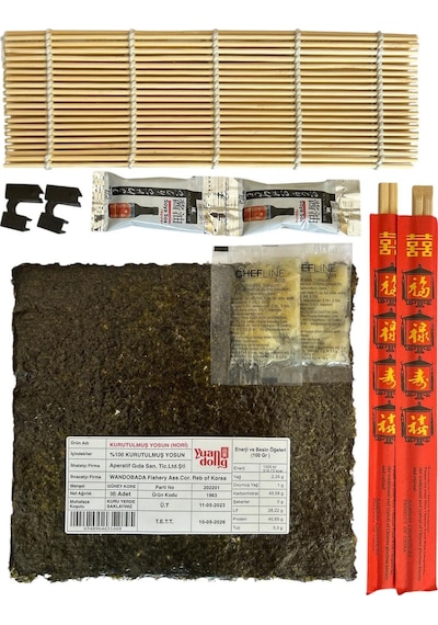 Sushi Seti Zenc, 5 Yaprak Yosun, Sushi Matı, Chopstick, Soya Sosu, Zencefil Turşusu, Tutma Aparatı