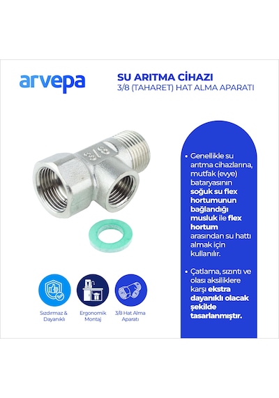 Arvepa Su Arıtma Cihazı 3/8 (Taharet) Hat Alma Aparatı - Ekstra Dayanıklı (Metal T Parçası)
