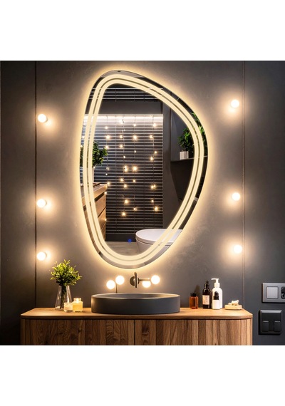 Elan Asym Günışığı Kumlamalı Lavabo & Banyo Aynası Dokunmatik Sensörlü 100 X 65 Cm