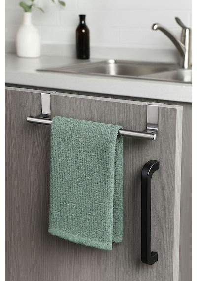 Dolap Kapağı Üstü Tak-çıkar Bez Tutucu Askılık Mutfak Ve Banyo