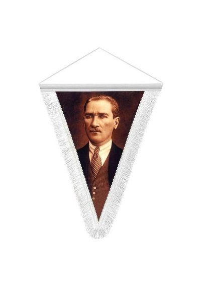 Sivil Mustafa Kemal Atatürk - Saten Hatıra Üçgen Flama Bayrak 1