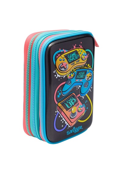 Smiggle Dynamic Üç Bölmeli Sert Kapaklı Kalem Kutusu Siyah 454635 Çok  Renkli