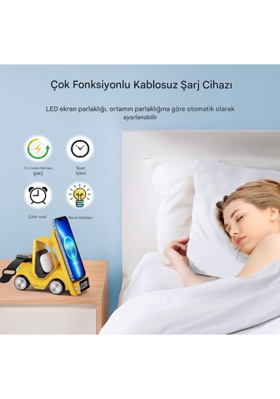 T20 15w 5'i 1 Arada Magsafe Kablosuz Şarj İstasyonu, Dijital Saatli Forklift Tasarım, İphone 16/15/14/13/12, Apple Watch, Airpods Uyumlu Masaüstü Hızlı Şarj Standı Sarı Çok Renkli T20 15w 5'i 1 Arada Magsafe Kablosuz Şarj İstasyonu, Dijital Saatli Forklift Tasarım, İphone 16/15/14/13/12, Apple Watch, Airpods Uyumlu Masaüstü Hızlı Şarj Standı Sarı Çok Renkli