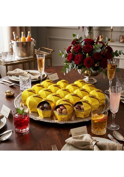 Premium Altın Sarı Simli Yaldızı Cupcake - Hediye, Şeker Ve Kurabiye Sunum İkram Kutusu Sarı - 20'li Paket