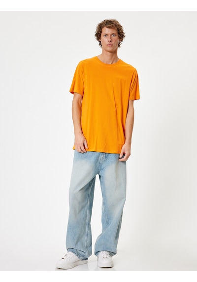 Koton Basic Tişört Slim Fit Bisiklet Yaka Kısa Kollu Turuncu 4sam10842hk Turuncu