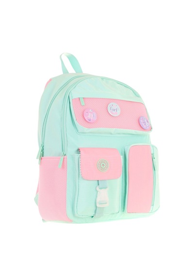Kaukko Travel Beş Bölmeli Rozetli Kız Çocuk Okul Ve Günlük Sırt Çantası - Turkuaz Pembe - K1826 Turkuaz - Pembe