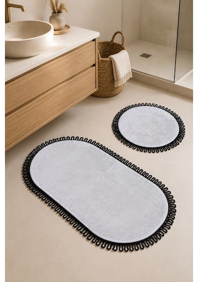 El Yapımı Bohem Banyo Paspası 2'li Peluş Kaymaz Jel Taban Yuvarlak 60x60 Cm Ve Oval 55x100 Cm Çok Renkli
