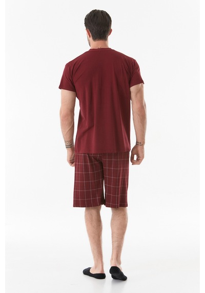 Fullamoda Ekose Desenli V Yaka Pijama Takımı 24mıcg631212242-bordo 24MICG631212242-Bordo