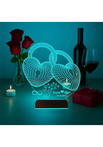 Luvivia Kalp Sevgiliye Hediye Kişiye Özel 3d Lamba - Masa Gece Lambası V39 Şeffaf