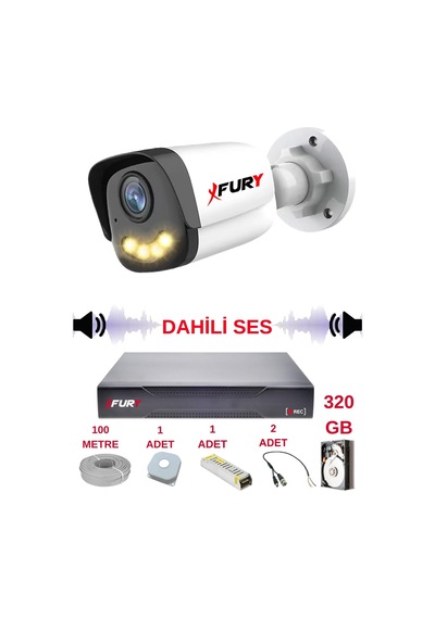 Fury 1 Li Sesli Gece Renkli Görüş Güvenlik Kamerası Su Geçirmez Güvenlik Kamerası Seti 5590s 320gb