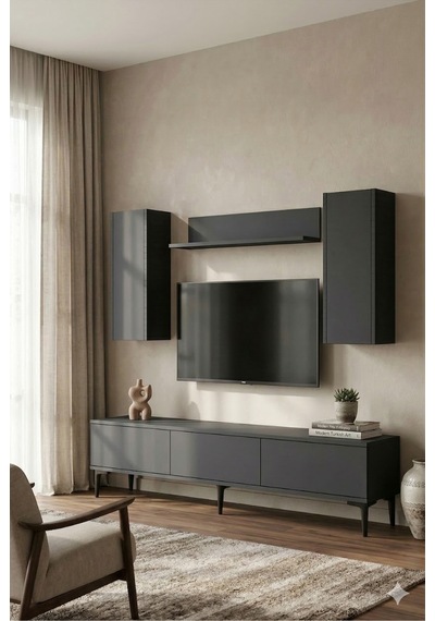 Tvr1899a - Aplos Tvr180 Tv Ünitesi Takım , Tv Sehpası Antrasit 180cm