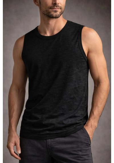 Freedom Store Erkek Flamlı Kumaş Kolsuz Atlet Günlük Fitness Spor T-shirt - Siyah