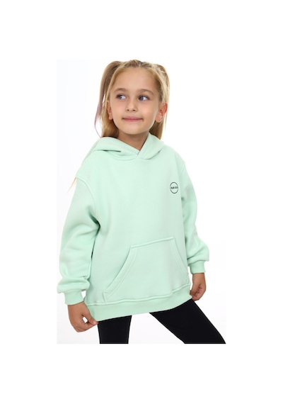 Toontoy Kız Çocuk Oversize Kapüşonlu Cepli Nakış Baskılı Yırtmaçlı Sweatshirt - 3 İplik Şardonlu Mint Yeşili