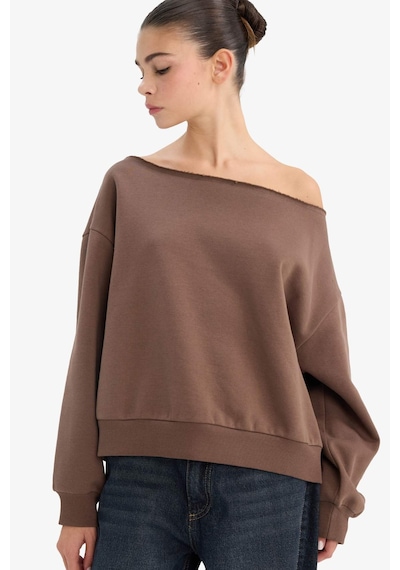 Defacto Oversize Geniş Kalıp Omzu Açık Kalın Sweatshirt G7204ax25cwbn1 Kahve-bn1