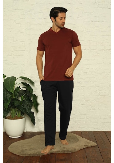 Akbeniz Erkek Bordo V Yaka 3'Lü Pijama Takım 6822-Bordo