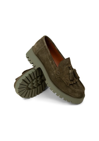 Deery Kadın Hakiki Süet Yeşil Püsküllü Loafer - 02033zyslc01 Yeşil