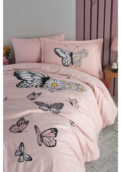 Clasy Tek Kişilik Ranforce Nevresim Takımı Daisy Love Somon
