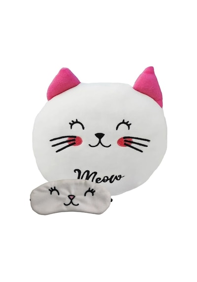 Sevimli Kedi Polar Yastık 35 35cm Göz Bandı Hediyeli