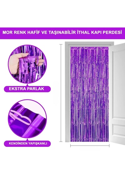 Nessiworld Mor Renk Ekstra Metalize Parlak Saçaklı Arka Fon Perde İthal A Kalite 1x2 Metre Diğer