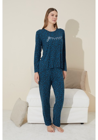 Siyah İnci Pamuklu Örme Pijama Takım 24240098 Yeşil