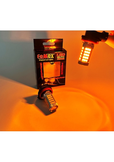 Femex Sis Led Ampul H8/11 2835 Chip Led Ampul Turuncu Ultra Parlak Mercekli