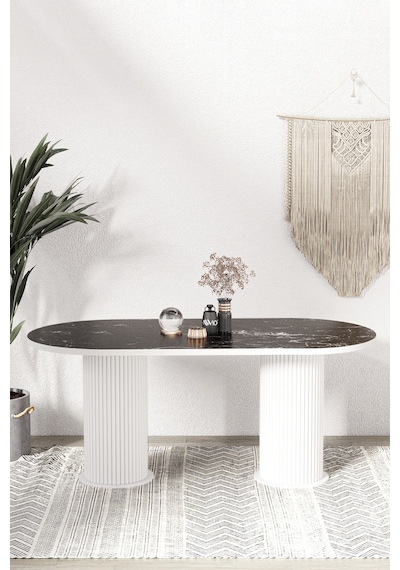 Avvio Kiev Ptt Lake Mdf Beyaz Ayakli 80x140 Mutfak Masasi Yemek Masasi Siyah Mermer