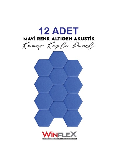 Winflex 12'li Altıgen Akustik Kumaş Panel 17x20 Cm Mavi