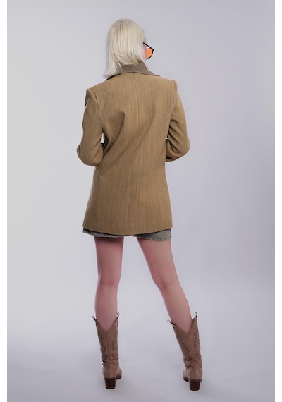 Madmext Haki Bağlama Detaylı Blazer Kadın Ceket Mg2482 Haki