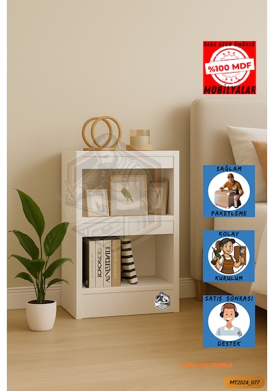 Tamamı Mdf Modern Bölmeli 2 Raflı Bazalı Kitaplık