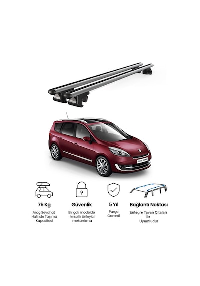 Venüs Renault Grand Scanic 2009-2016 Uyumlu Gri Ara Atkı Port Bagaj Tavan Barı