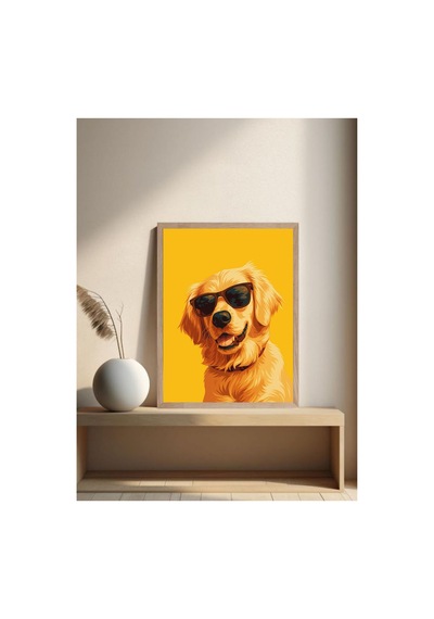 Sevimli Köpek Doğal Ahşap Çerçeveli Tek Parça Dekoratif Tablo Çok Renkli - 819525710 Çok Renkli