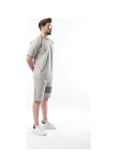 Madmext Boyalı Gri Baskılı Reglan Kol Erkek Şort T-shirt Takımı E7306