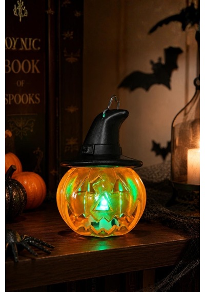 Cadı Şapkalı Led Işıklı Balkabağı Mini Fener 8 X 7 Cm Halloween Cadılar Bayramı Dekoru Tüm Yaşlar