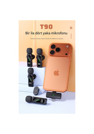 Yaka Mikrofonu Kablosuz 4 Adet Tüylü İphone Type-c Pc Tablet Video Kayıt Vlog Lightning Usb-c Çıkış Mikrofon
