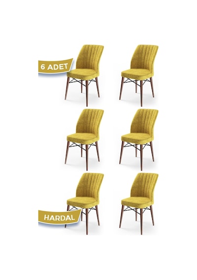 Canisa Concept Flex Serisi, Hardal Sandalye, Ceviz Gürgen Ayaklı, 6 Adet Sandalye Hardal