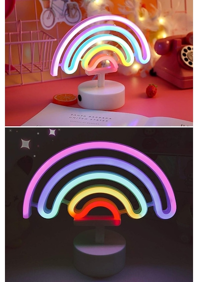 Plastik Gökkuşağı Neon Led Işık Dekoratif Renkli Masaüstü Ve Ambiyans Aydınlatması Diğer