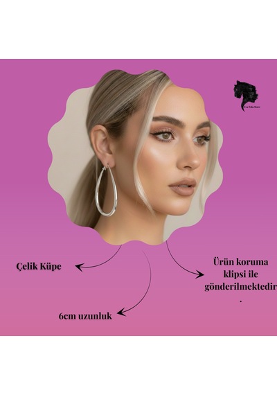 Damla Model Halka Silver Renk Çelik Küpe 6cm Gümüş