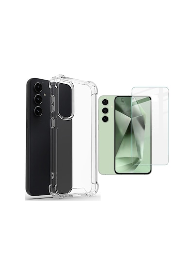 Samsung Galaxy S24 Fe Uyumlu Köşe Dolgulu Anti Shock Telefon Kılıfı Ve Kırılmaz Cam Ekran Koruyucu