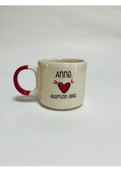 Mor Mürekkep Anne Ailemizin Reise Baskılı Kırmızı Kulplu Kupa