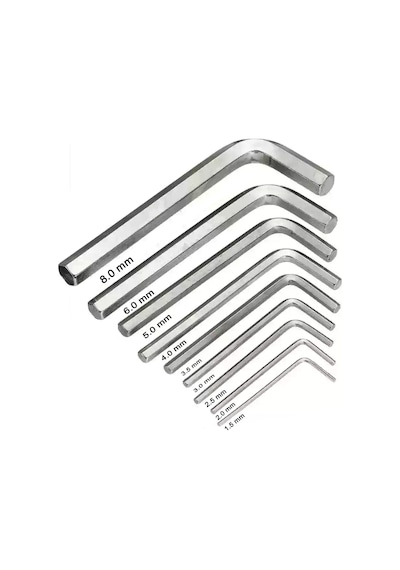 9'lu Çelik Alyan Anahtar Seti Birer Adet 2mm-2,5mm-3mm-3,5mm-4-5mm-6mm-8mm-10mm