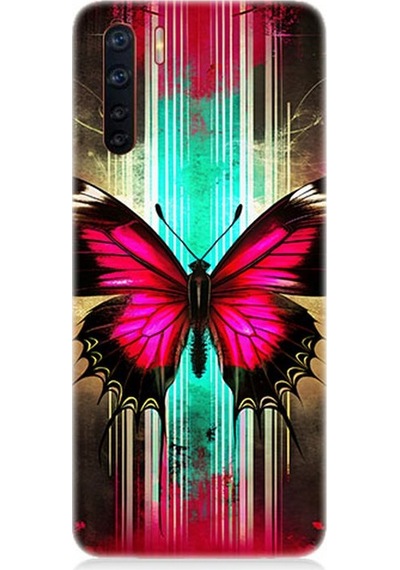 Oppo Reno 3 Uyumlu Neon Kanatlı Kelebek Desenli Silikon Kılıf Çok Renkli