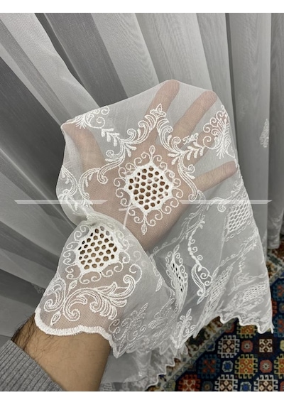 Tül Perde Taç Marka Fesli Desen Etek Bohreli Serpme Desenli Tül-2 Çok Renkli