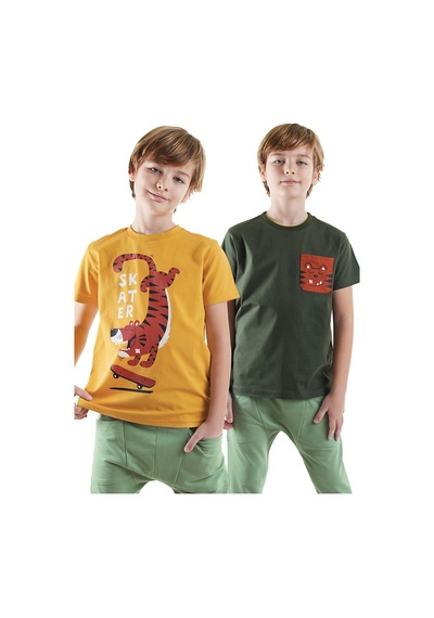 Denokids Skater Erkek Çocuk 2'li T-shirt Takım Renkli Çok Renkli