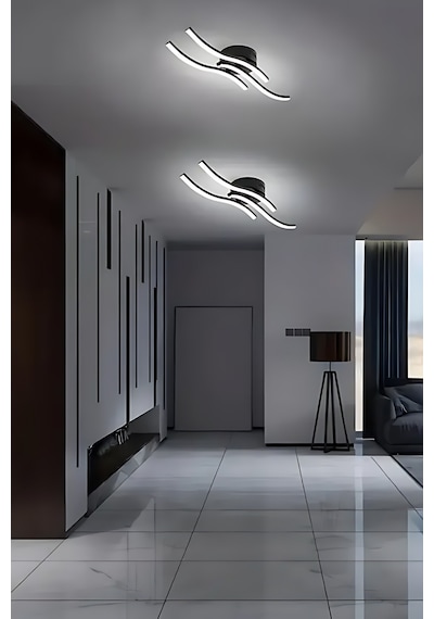 Çnr Modern Tasarım Dalgalı Led 3 Renkli Dekoratif Aydınlatma - Aplik Duvar Lambası Salon, Hol, Antre Siyah
