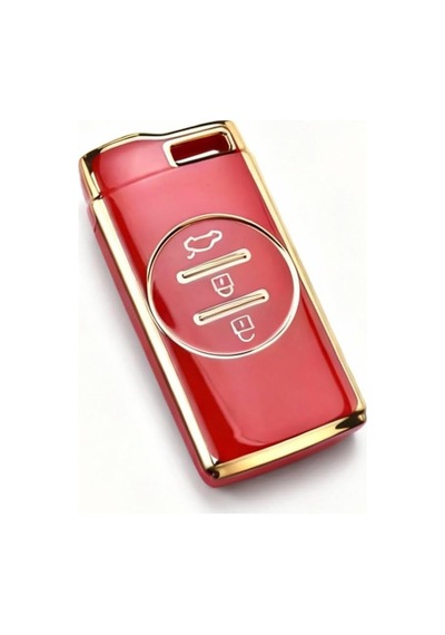 Autohan Keys Lüx Chery Tiggo 7 Pro İçin Premium Akıllı Anahtar Kılıfı, Kırmızı-gold Renk, 3 Butonlu, Nano Kapl