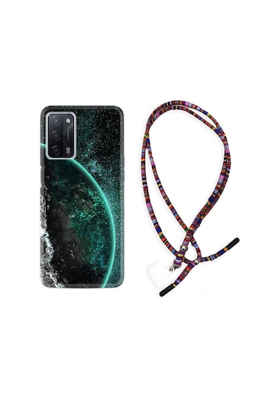 Oppo A55 Kılıf Rasta Boyun Askılı Green World 1856