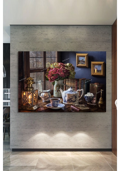 Çay Keyfi Mutluluk Çayı Dekoratif Cafelere Kafelere Özel Dekoratif  Kanvas Tablo 140 x 100