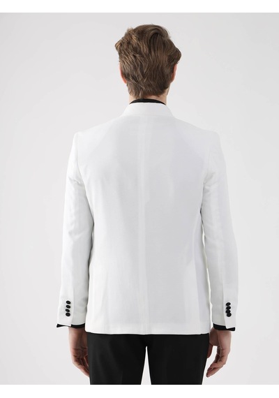 Dufy Ekru-Siyah Erkek Slim Fit Sivri Yaka Smokin Takım - 92441 Ekru - Siyah Dufy Ekru-Siyah Erkek Slim Fit Sivri Yaka Smokin Takım - 92441 Ekru - Siyah