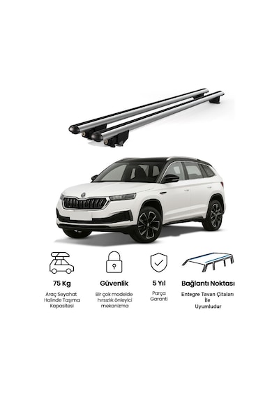 Kanca Skoda Kamiq 2019 Ve Sonrası Uyumlu Gri Kilitli Ara Atkı 110cm Port Bagaj Tavan Barı